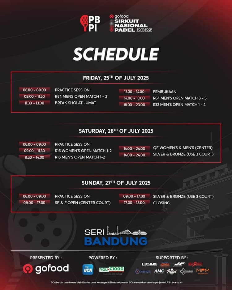 ๐ฅ Sirkuit Nasional Padel 2025 - Seri Bandung segera dimulai! ๐ฅ
Dukung aksi seru atlet padel terbaik Indonesia dari 24-27 Juli 2025.
Bersama PBPI, mari ramaikan sport community dan tunjukkan semangat juang kita!
๐Padel Hill, Bandung
Tag temanmu yang suka padel dan beri tahu kalau event ini wajib ditonton! ๐พ
#PBPI #PadelBandung #IndonesiaOpen2025 #NgeusSiapCan #PadelIndonesia #OlahragaHits #AtletMuda #ViralSport #trideal ๐ฅ Sirkuit Nasional Padel 2025 - Seri Bandung segera dimulai! ๐ฅ
Dukung aksi seru atlet padel terbaik Indonesia dari 24-27 Juli 2025.
Bersama PBPI, mari ramaikan sport community dan tunjukkan semangat juang kita!
๐Padel Hill, Bandung
Tag temanmu yang suka padel dan beri tahu kalau event ini wajib ditonton! ๐พ
#PBPI #PadelBandung #IndonesiaOpen2025 #NgeusSiapCan #PadelIndonesia #OlahragaHits #AtletMuda #ViralSport #trideal